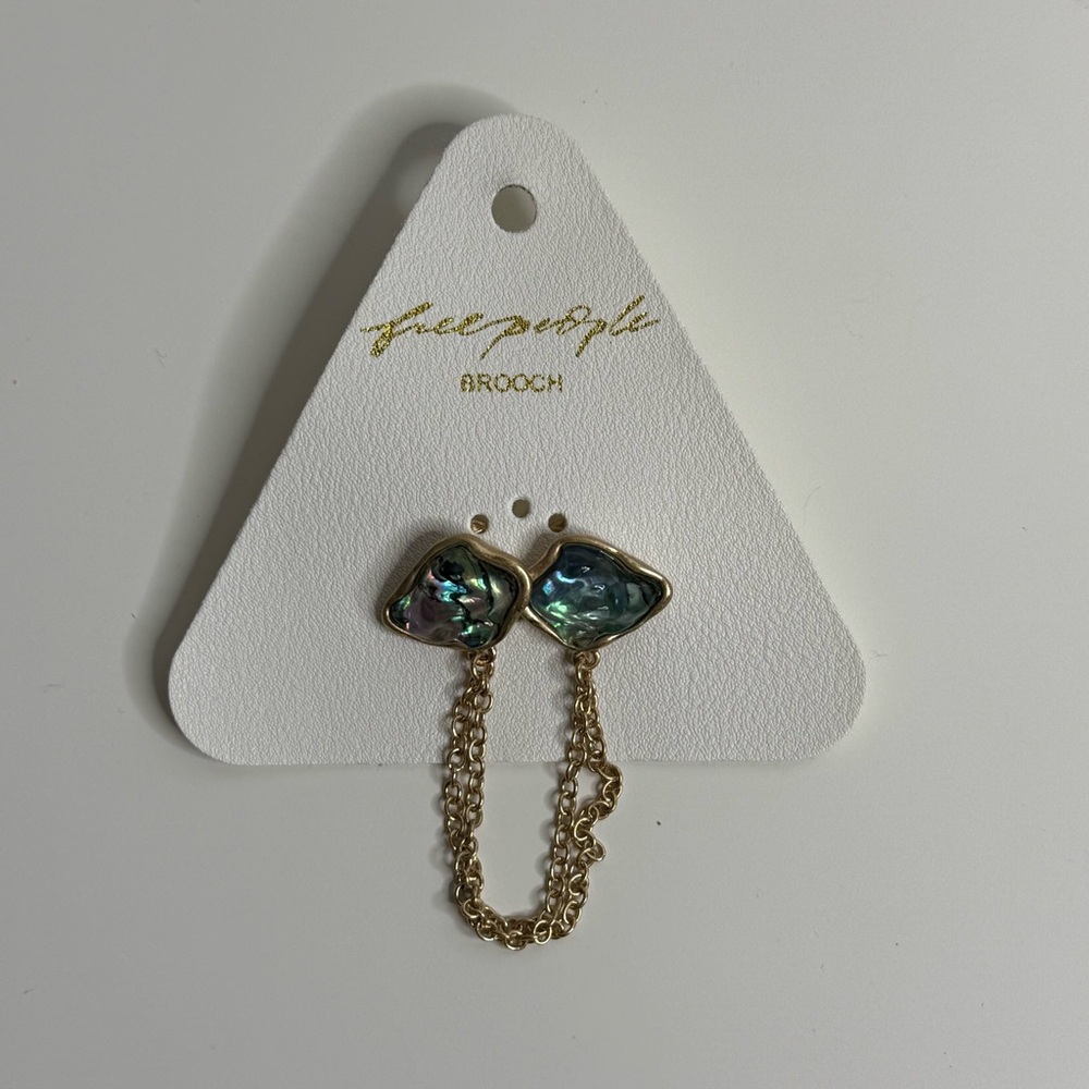 Free People Moody Medley Brooch Abalone Gold NWT - Picture 4 of 5